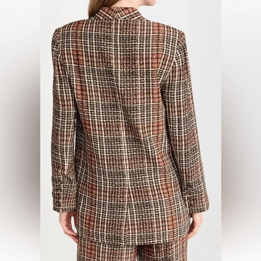L'Agence Jayda Brown Tweed Print Lightweight Crepe Oversized Blazer Jacket NWT